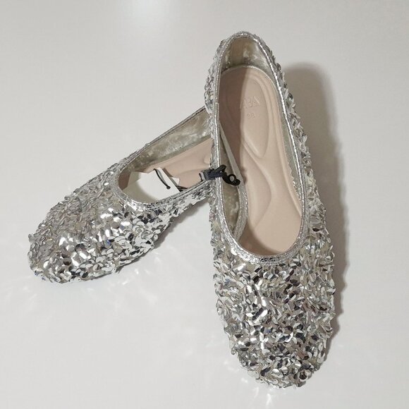 NWT Zara silver sequin ballerina flats, 7.5 - Picture 10 of 13